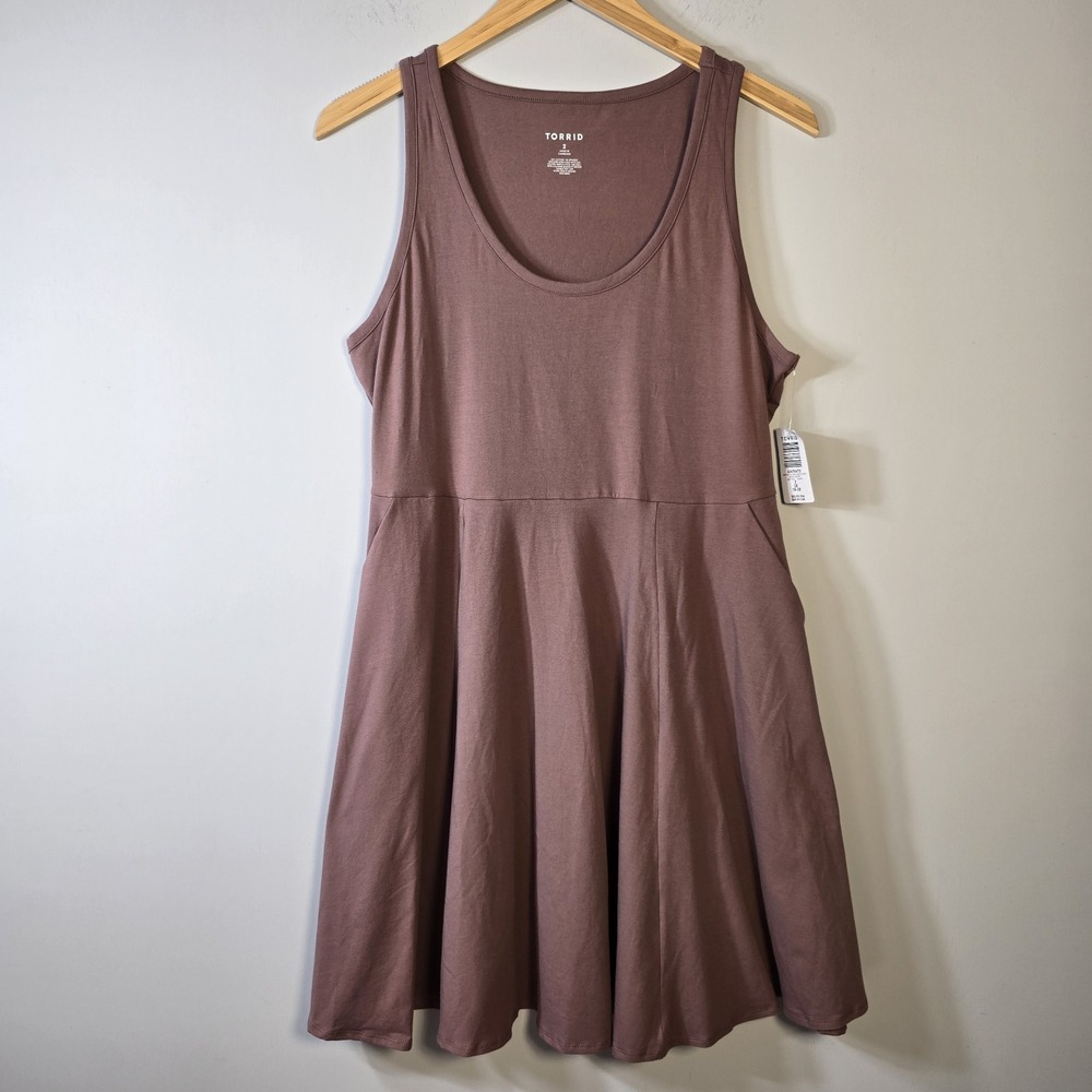 Torrid Mini Skater Tank Dress Size 2 2X 18-20 Rose Taupe Pockets Sleeveless NWT
